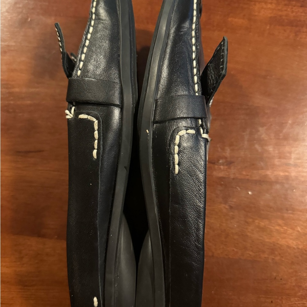 Areosoles Black Leather Mules Square Toe Bow White Stitching Comfort Shoe Sz 6 - Picture 8 of 9